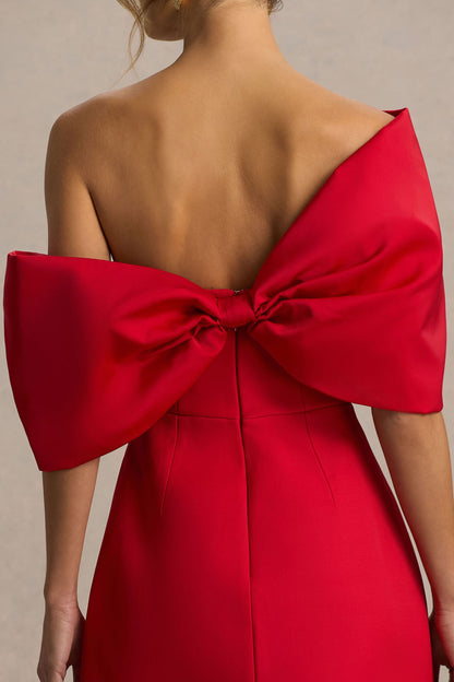Tindra | Vestido Corto Rojo con Escote Bandeau y Mangas de Lazo