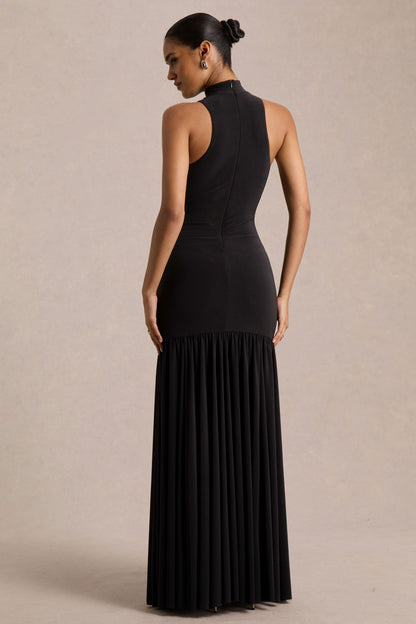 Tasmin | Vestido Largo Negro de Cuello Alto con Cintura Baja