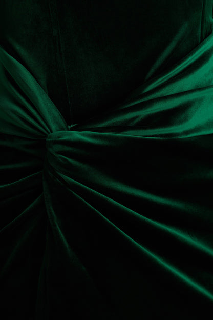Fay | Vestido largo de Terciopelo Verde Botella con Nudo y Estilo Corsé