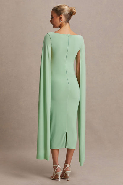 Providence | Vestido Midi premamá en Verde Claro de Cuello Alto con Mangas Capa