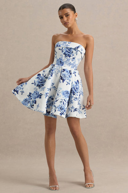 Fiorenza | Vestido corto con falda plisada y estampado floral azulado