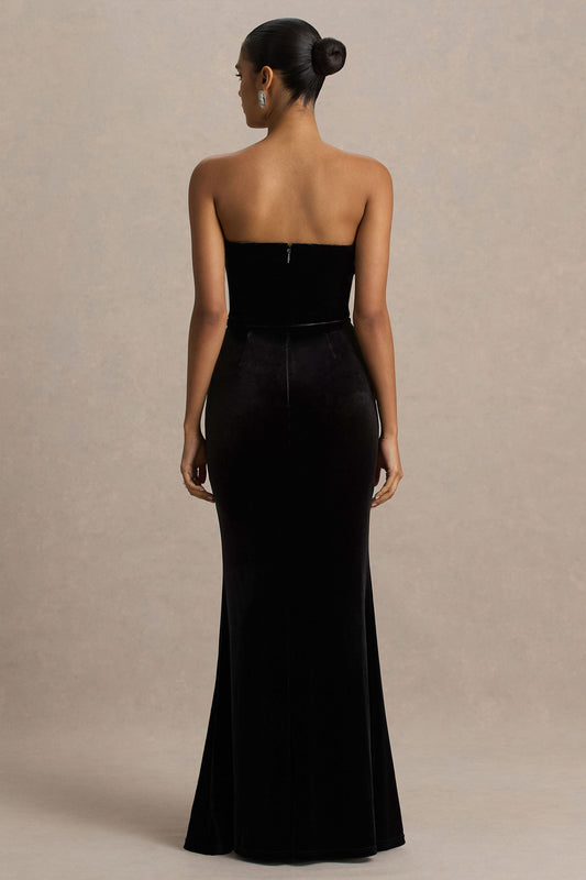 Yolanda | Vestido largo de terciopelo negro con escote corazón