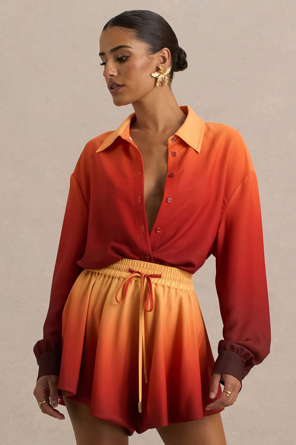 Rowan | Camisa satinada con degradado en tonos naranja
