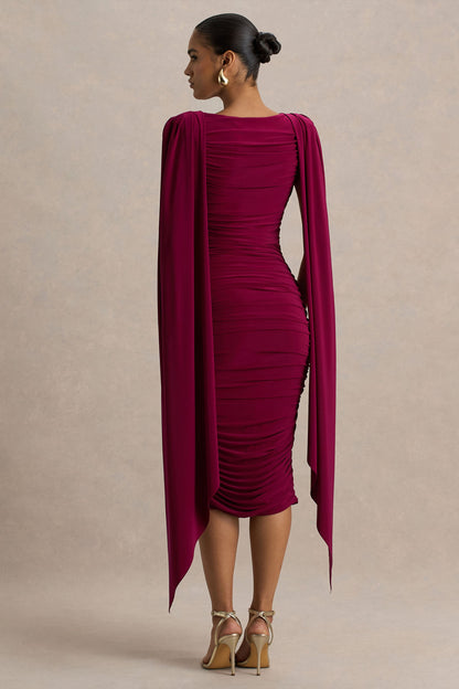 Wanderer | Vestido largo en burdeos con detalle drapeado