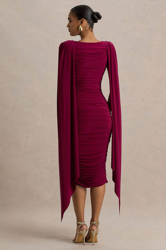 Wanderer | Vestido largo en burdeos con detalle drapeado
