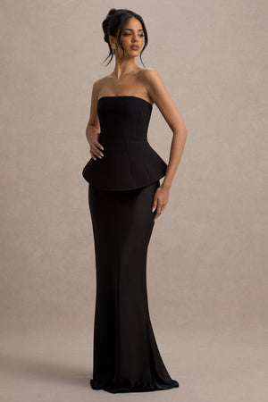 Ohio | Vestido largo Negro Sin Tirantes con escote con Corsé