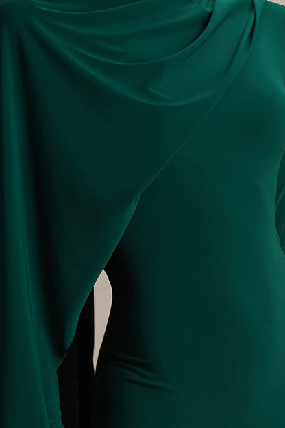 Always | Vestido Largo Verde Botella con Escote Alto y Detalle de Manga Capa