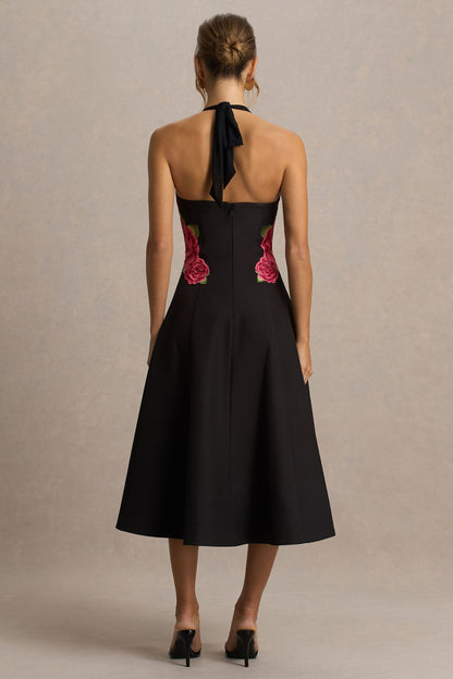 Tillie | Vestido Midi Negro con Escote Halter