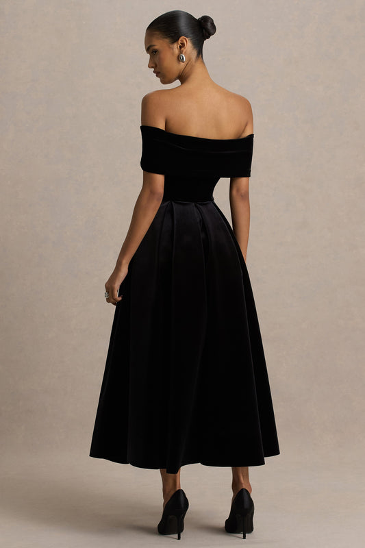 Ablaze | Vestido Midi Negro Con Escote Bardot