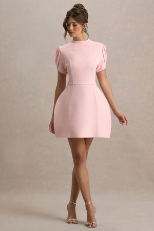Carabella |  Vestido rosa corto de neopreno con mangas cortas
