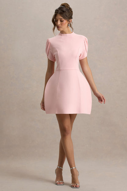 Carabella |  Vestido rosa corto de neopreno con mangas cortas