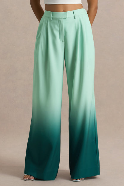 Safia | Emerald Ombre Satin Wide-Leg
