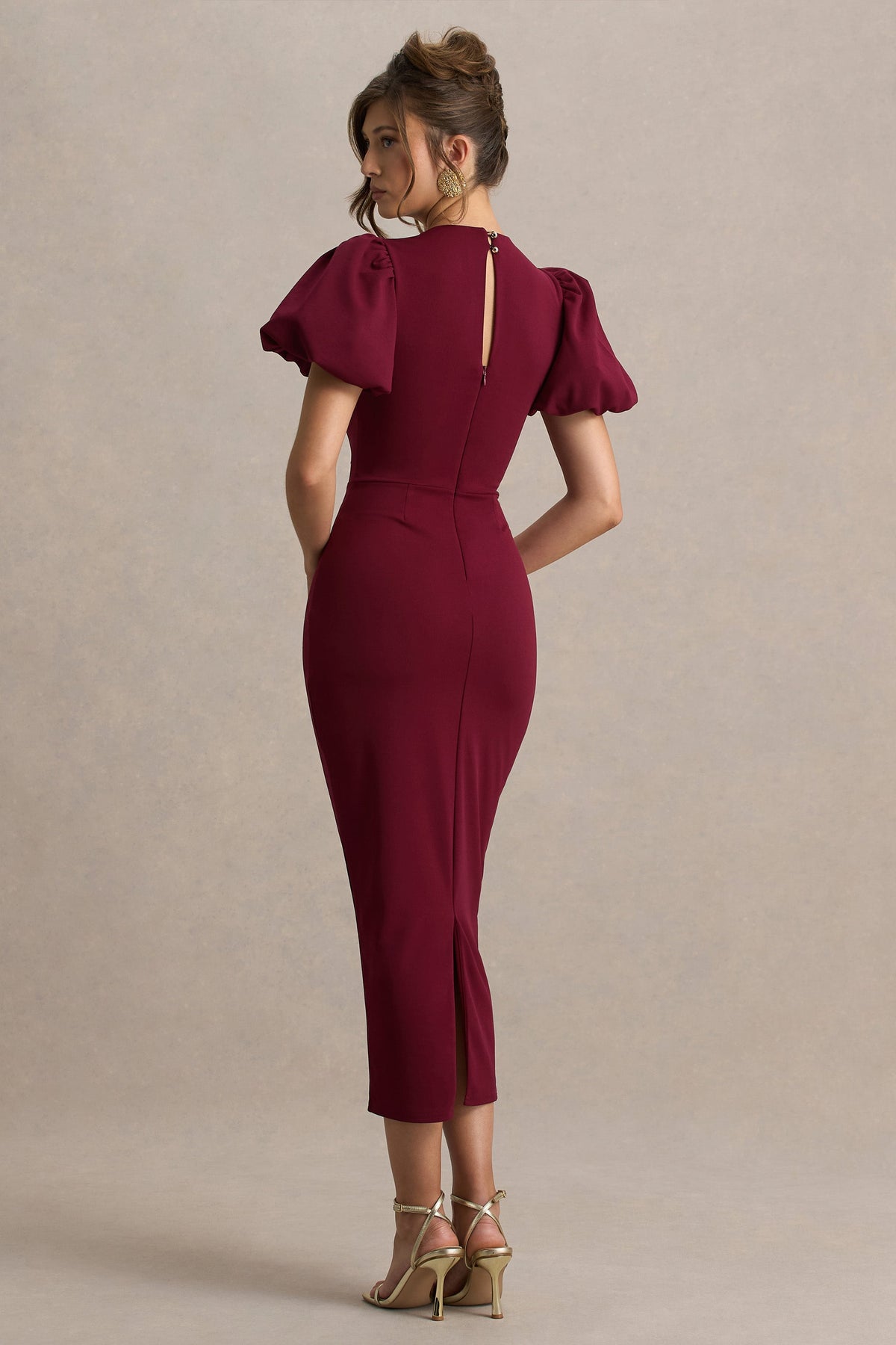 Dakota | Vestido Midi Burdeos De Manga Abullonada