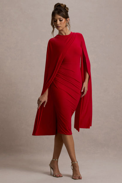 Marysol | Vestido midi ajustado y mangas capa en color rojo