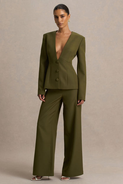 Silvia | Pantalones Verde Oliva de Corte Recto