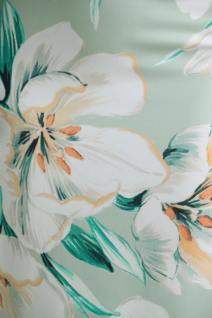 Kellis | Vestido largo Asimétrico con Manga Abullonada en Estampado Floral Verde