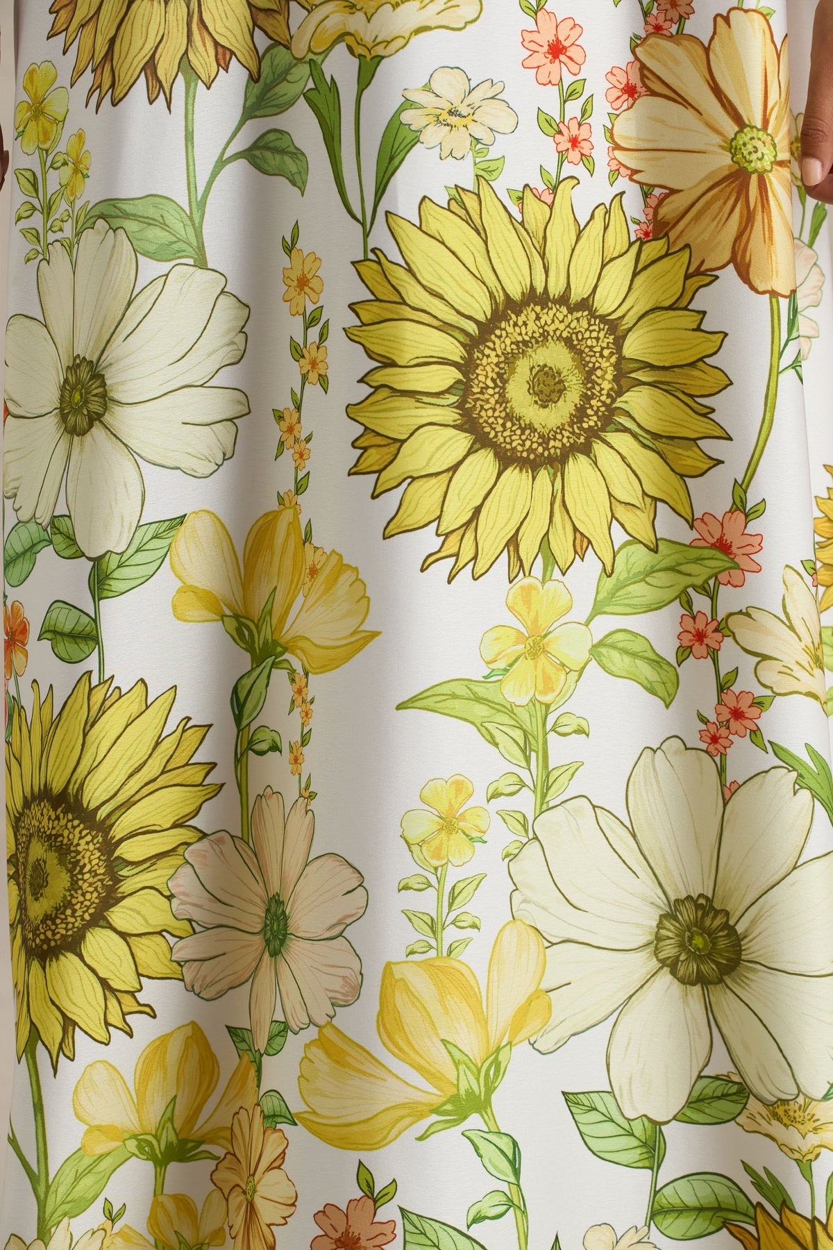 Glide | Vestido largo satinado con detalle de cuello con lazo y estampado de girasoles