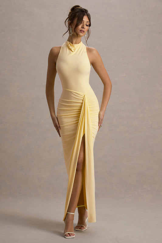 Sunflower | Vestido largo sin mangas en amarillo con silueta fruncida