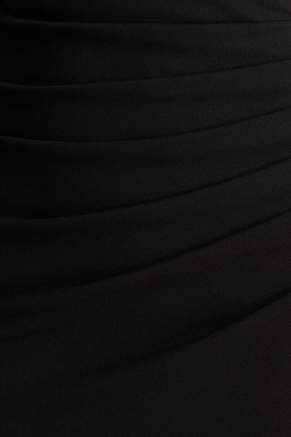 Leah | Vestido Midi Burdeos De Escote Asimétrico Con Manga Capa y Detalle Drapé